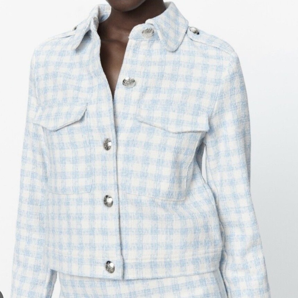 ZARA Textured Plaid Gingham Check Jacket Size XS